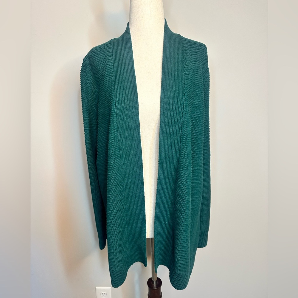 Sz S Ann Taylor Loft deep teal open front knit long cardigan sweater